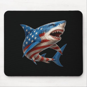 Retro Shark American Flag 4th of July Independence Mouse Mat
