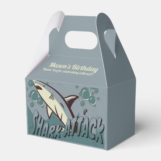 Retro Shark Themed Birthday Party  Favour Box (Front Side)