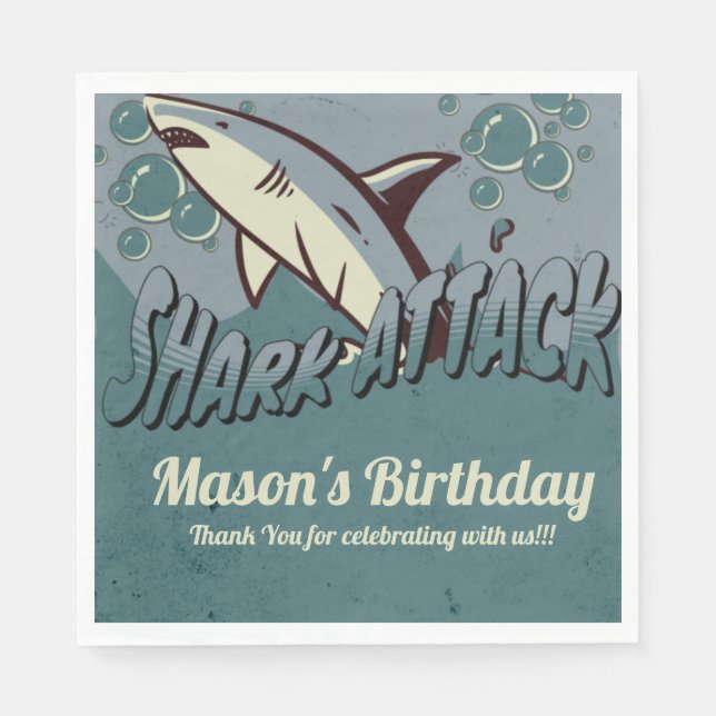 Retro Shark Themed Birthday Party   Napkin (Front)