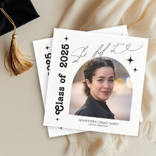Retro She Did It Photo Graduation Class of 2026 Napkin