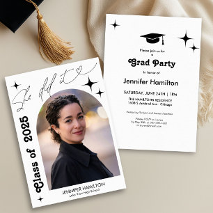 Retro She Did It Photo Graduation Party Invitation