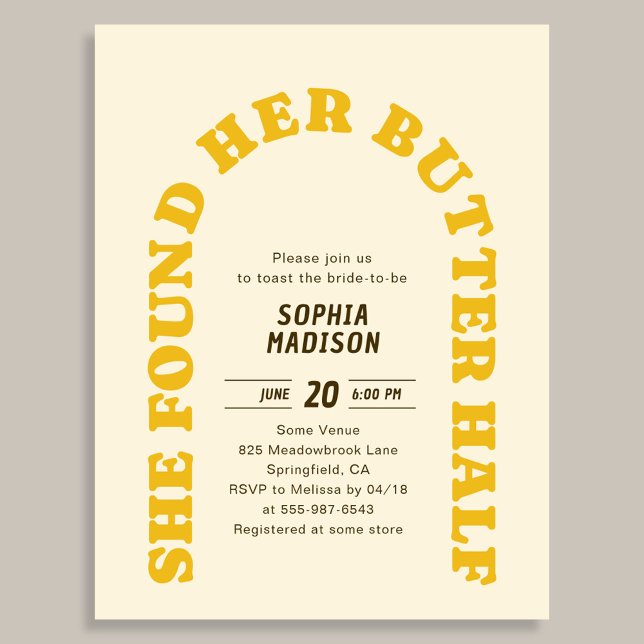 Retro She Found Her Butter Half Bridal Shower Invitation Postcard (Creator Uploaded)