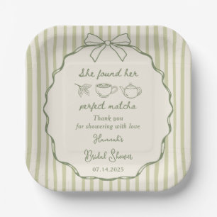 Retro She Found Her Perfect Matcha Bridal Shower Paper Plate