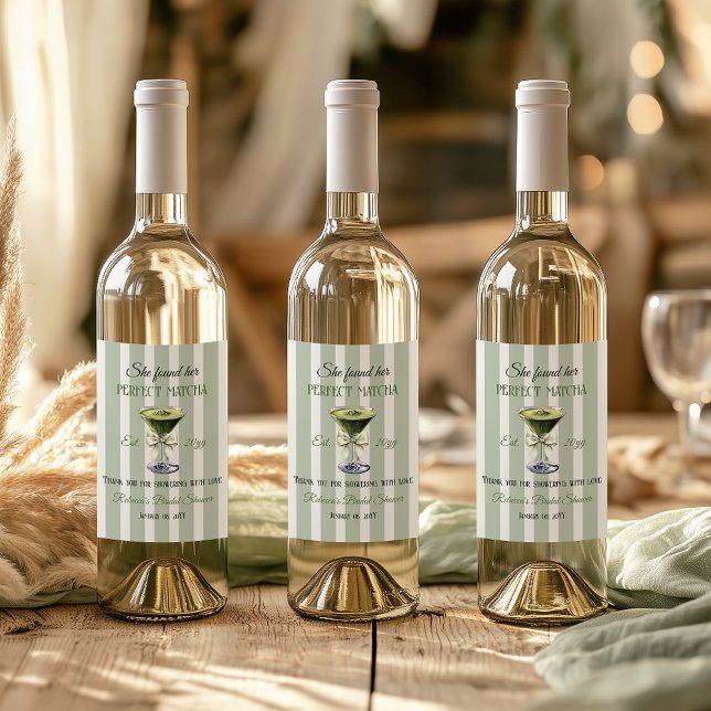Retro She Found Her Perfect Matcha Bridal Shower Wine Label (Creator Uploaded)
