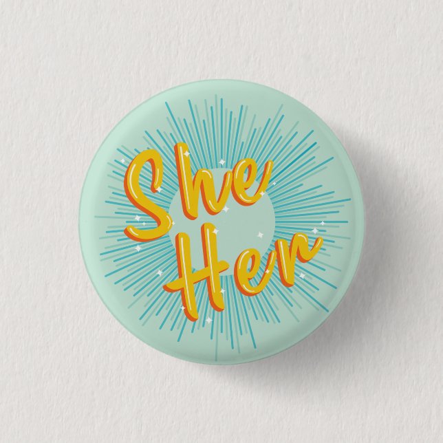 Retro She/Her Pronouns 3 Cm Round Badge (Front)
