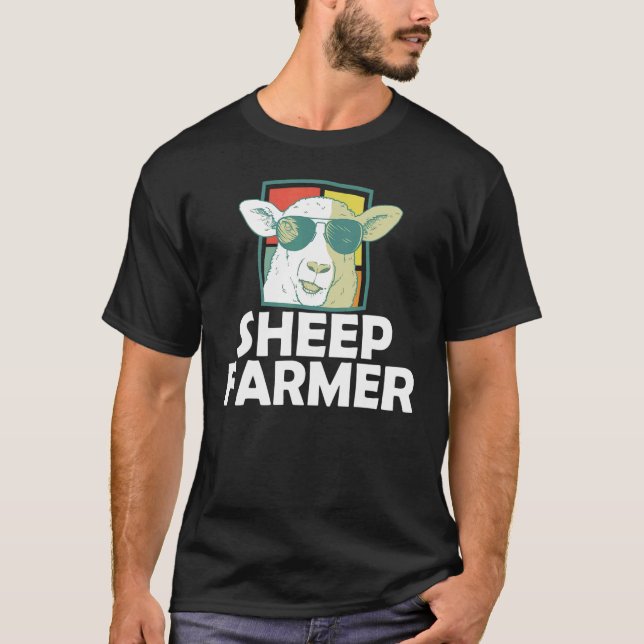Retro Sheep Farmer Sunglasses Farming T-Shirt (Front)