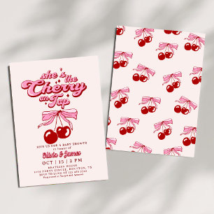 Retro She's the Cherry on Top Trendy Baby Shower Invitation