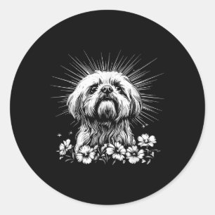 Retro Shih Tzu Dog Lover Tattoo Style _1 Classic Round Sticker