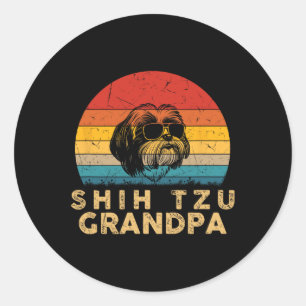 Retro Shih Tzu Grandpa Dog Lover Paw Dad Fathers D Classic Round Sticker