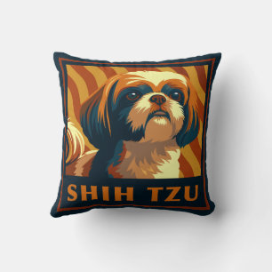 Retro Shih Tzu Puppy Dog Cushion