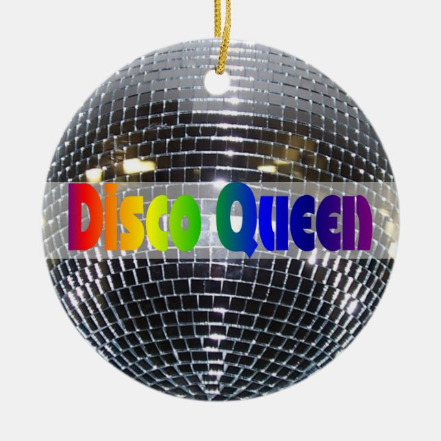Retro Shiny Silver Disco Ball Rainbow Disco Queen Ceramic Tree Decoration (Front)