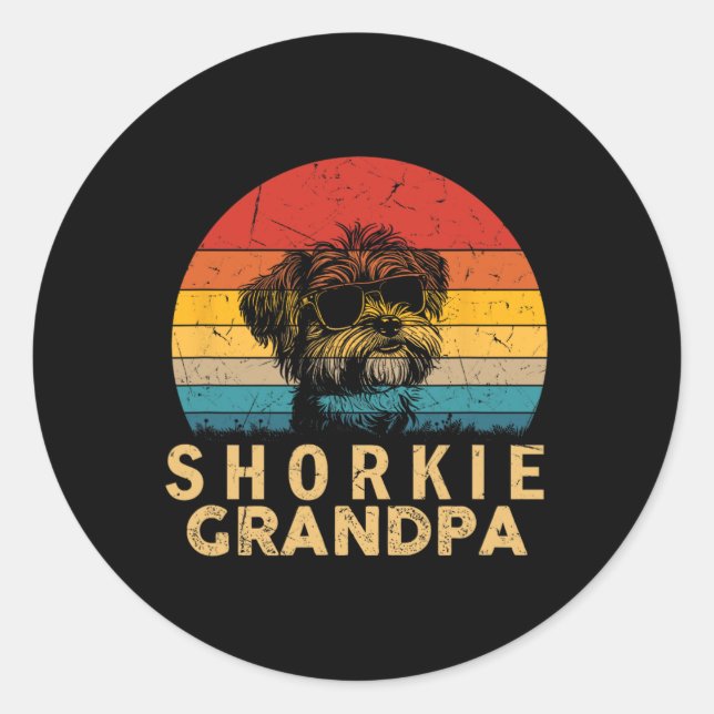 Retro Shorkie Grandpa Dog Lovers Paw Dad Fathers D Classic Round Sticker (Front)