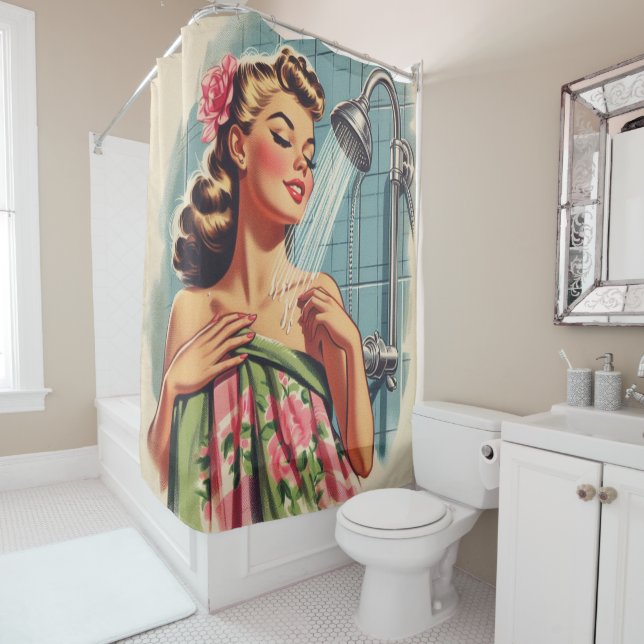 Retro Shower Pin Up Curtain (In Situ)