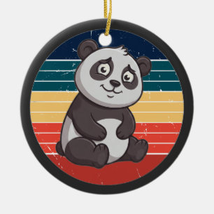 Retro Shy Panda Bear Sunset Art Ceramic Tree Decoration