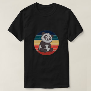 Retro Shy Panda Bear Sunset Art T-Shirt