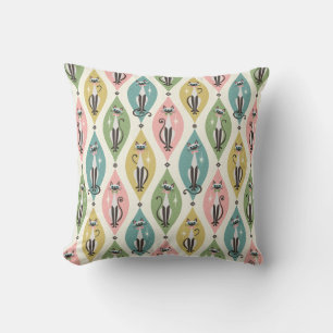 Retro Siamese Cats and Starbursts On Lozenges Cushion