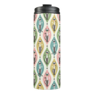Retro Siamese Cats and Starbursts On Lozenges Thermal Tumbler