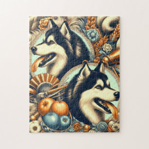 Retro Siberian Husky Illustration Jigsaw Puzzle