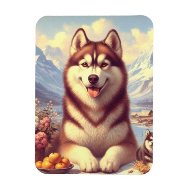 Retro Siberian Husky Painting Magnet (Vertical)