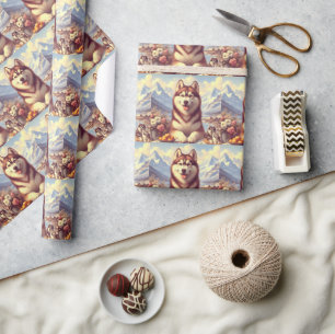 Retro Siberian Husky Painting Wrapping Paper