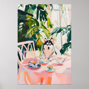 Retro Siberian Husky Poster, Husky Oil Painting Poster