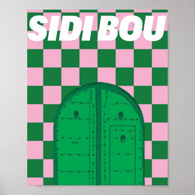 Retro Sidi Bou Said Poster | Vintage Green & Pink  (Front)