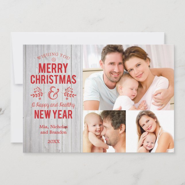 Retro Sign in Rustic Wood Merry Christmas Card (Front)