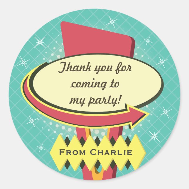 Retro Sign Party Thank You Classic Round Sticker (Front)