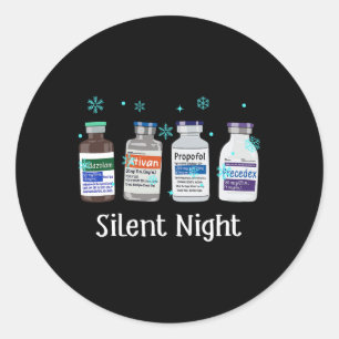 Retro Silent Night Icu Nurse Christmas Intensive C Classic Round Sticker