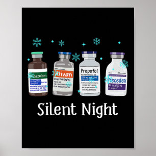 Retro Silent Night Icu Nurse Christmas Intensive C Poster