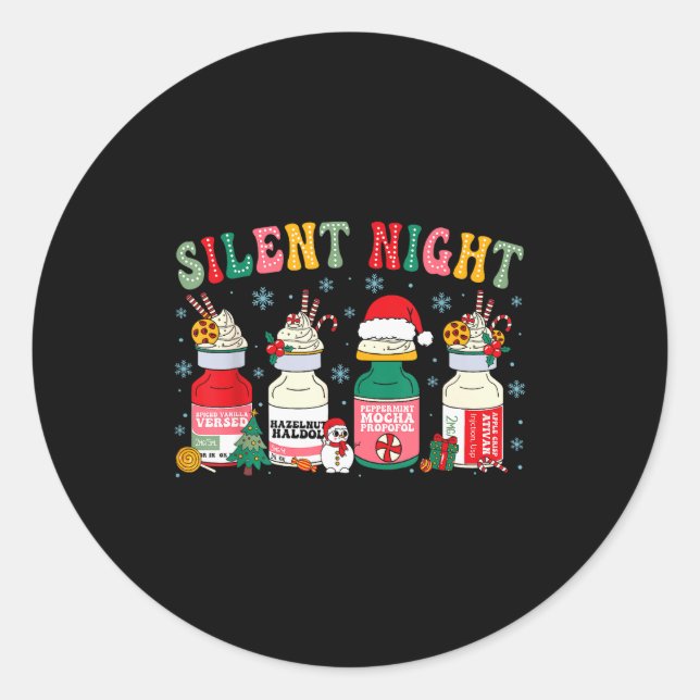 Retro Silent Night Xmas Nurse Christmas Doctor Er  Classic Round Sticker (Front)
