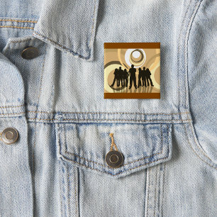 Retro Silhouette People with Abstract Circles 15 Cm Square Badge