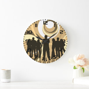 Retro Silhouette People with Abstract Circles Large Clock