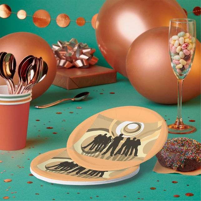 Retro Silhouette People with Abstract Circles Paper Plate (Creator Uploaded)