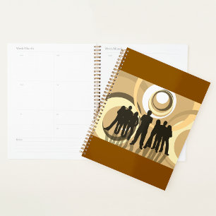 Retro Silhouette People with Abstract Circles Planner