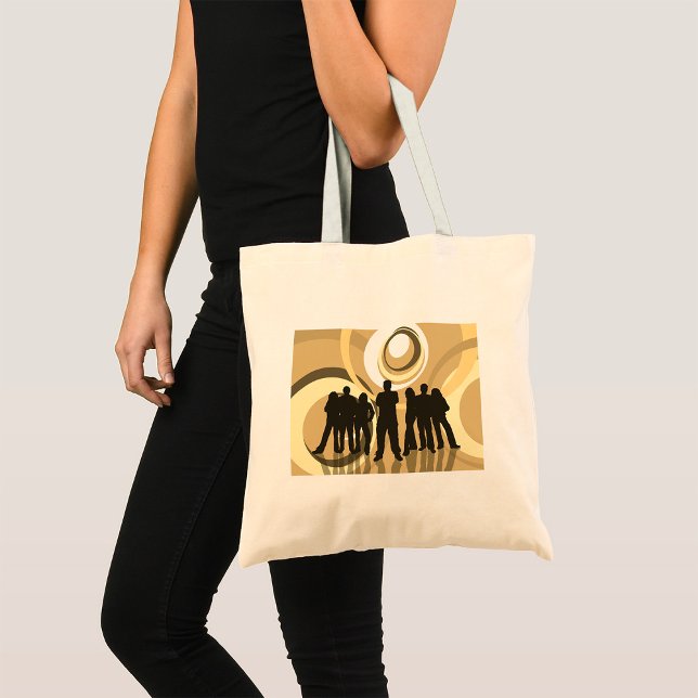 Retro Silhouette People with Abstract Circles Tote Bag (Creator Uploaded)