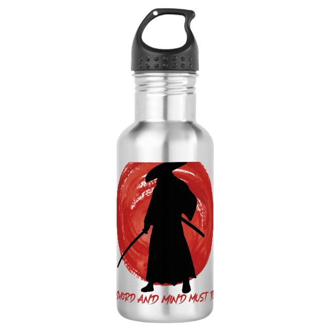 Retro Silhouette Samurai - Samurai Mind Quote 710 Ml Water Bottle (Front)