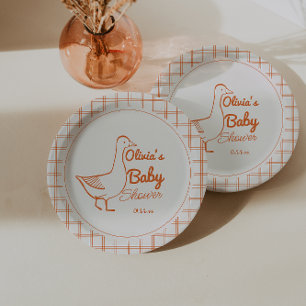 Retro Silly Goose Hand Drawn Nuetral Baby Shower Paper Plate
