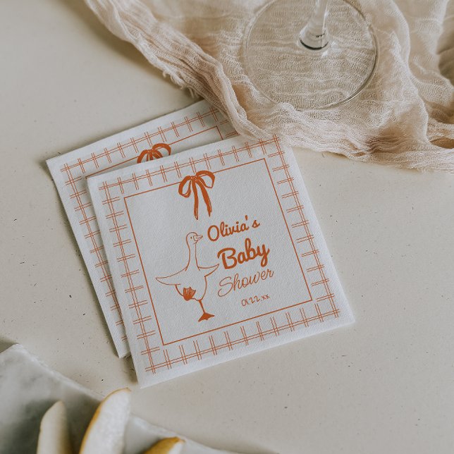 Retro Silly Goose Hand Drawn Ribbon Baby Shower Napkin (Creator Uploaded)
