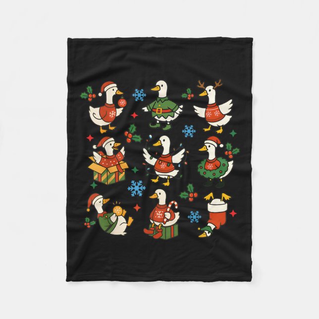 Retro Silly Goose Santa Christmas Cute Merry Goose Fleece Blanket (Front)