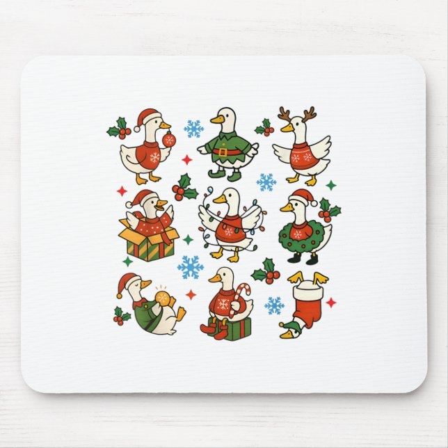 Retro Silly Goose Santa Christmas Cute Merry Goose Mouse Mat (Front)