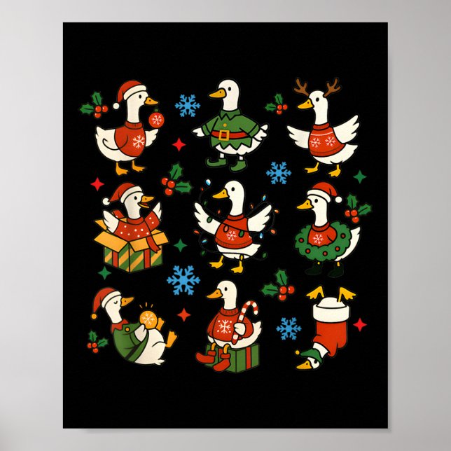 Retro Silly Goose Santa Christmas Cute Merry Goose Poster (Front)