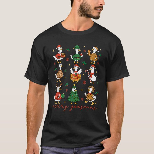 Retro Silly Goose Santa Christmas Cute Merry Goose T-Shirt (Front)
