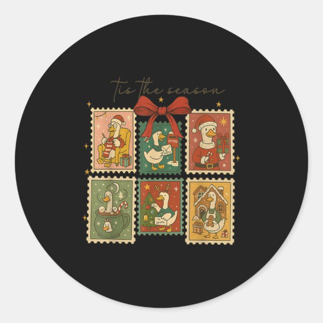 Retro Silly Goose Santa Cute Merry Christmas Tis T Classic Round Sticker (Front)