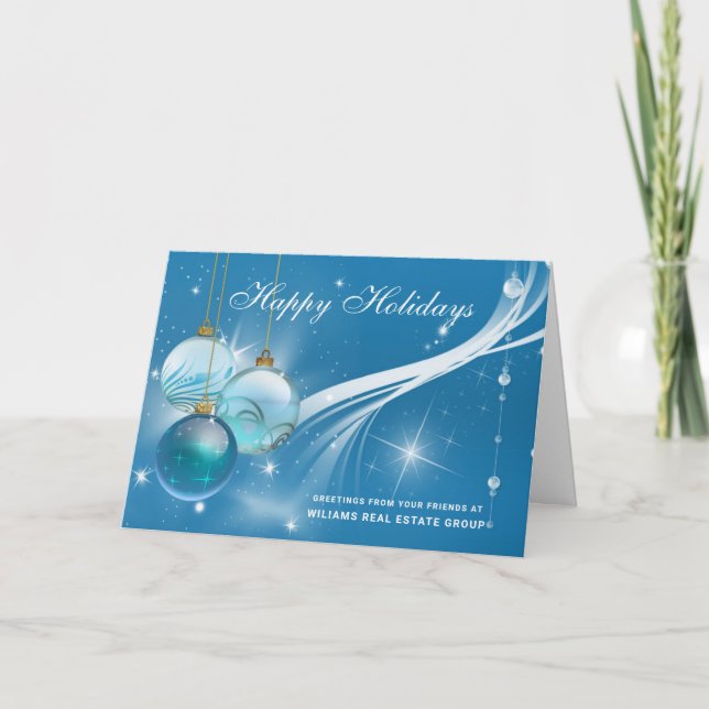 Retro Silver Christmas Ornament Corporate Greeting Holiday Card (Front)