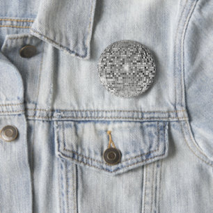 Retro Silver Disco Ball - Sparkle Pin Button