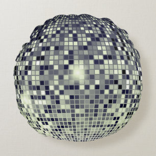 Retro Silver Disco Ball Sparkle Round Pillow