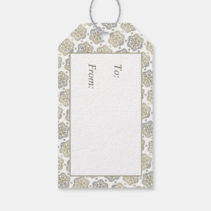 Retro Silver Gold Flower Pattern Gift Tags