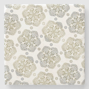 Retro Silver Gold Flower Pattern Stone Coaster