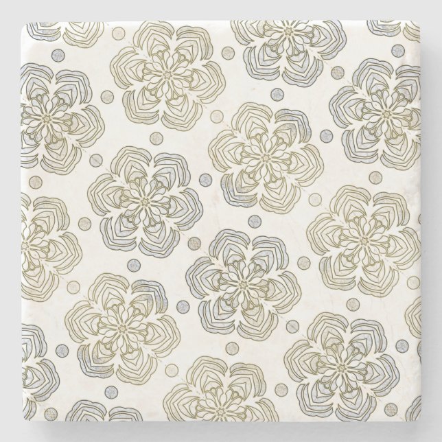 Retro Silver Gold Flower Pattern Stone Coaster (Front)